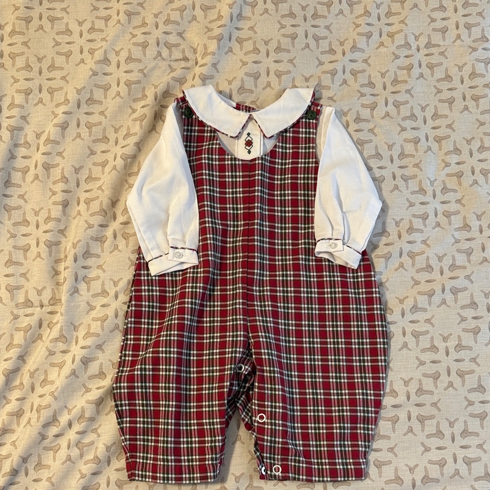 Petit Ami Red and Green Plaid Kids Matching Set